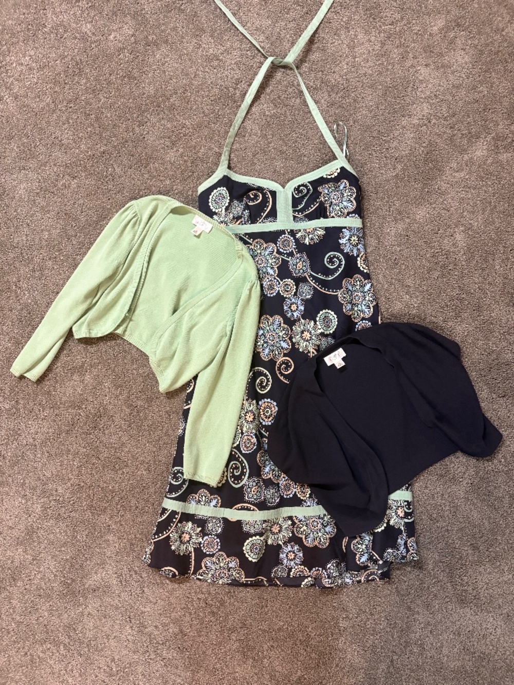 2000s navy and green sundress with 2 coverups